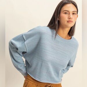 NEW Double Zero Blue Cropped Sweatshirt Oversized Crewneck Lounge Top Small